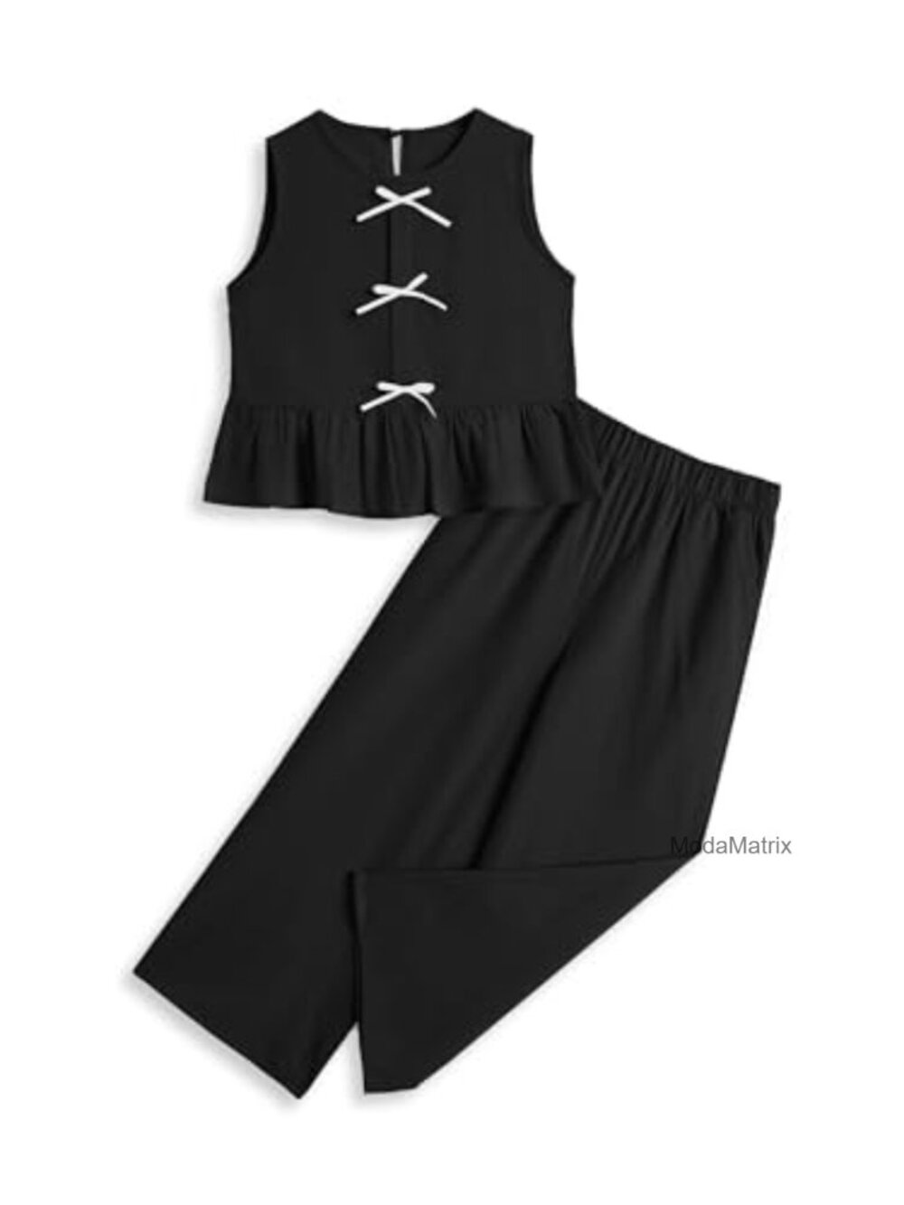 Girls Cotton Blend Sleeveless Crop Top Wide Leg Linen Pants Set Summer Outfit